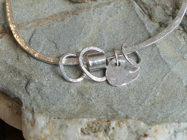 Recycled Silver Little Pebble Charm Bangle.