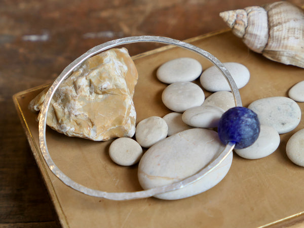 Silver Bottle Bangle with Dark Blue Recycled Bottle Bead