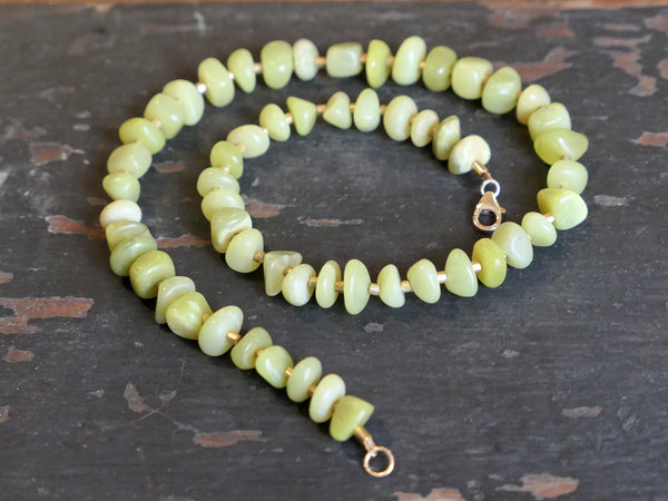 Vintage Jade and 24ct Gold Plated Bead Necklace