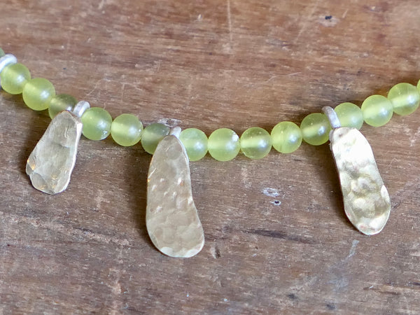 Olive Jade and Brass Petal Necklace