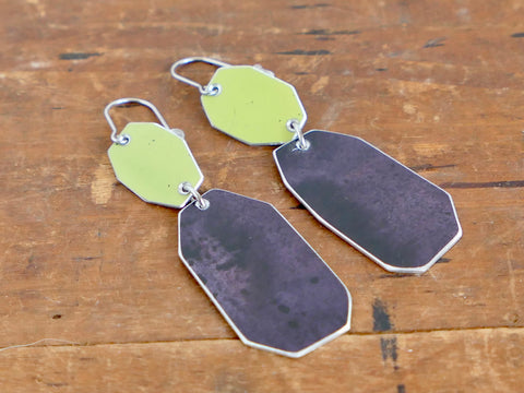 Pebble Drop Earrings Chartreuse and Aubergine