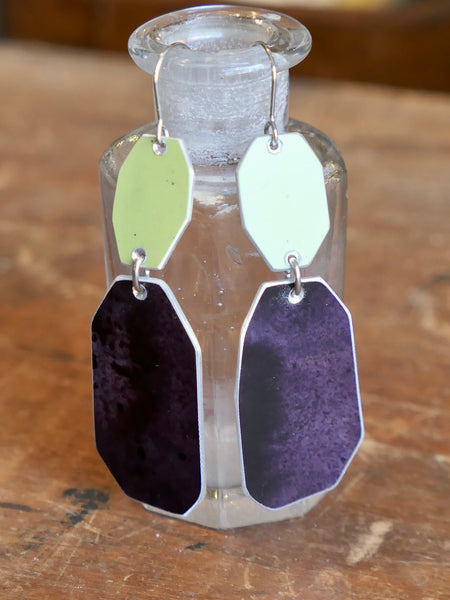 Pebble Drop Earrings Chartreuse and Aubergine