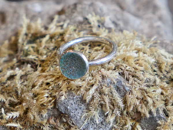 Silver and Enamel Weathered Ring Turquoise Seas