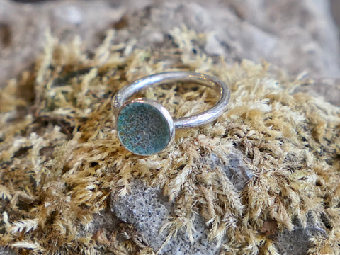 Silver and Enamel Weathered Ring Turquoise Seas