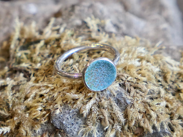 Silver and Enamel Weathered Ring Turquoise Seas
