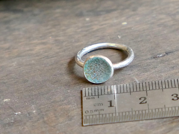 Silver and Enamel Weathered Ring Turquoise Seas
