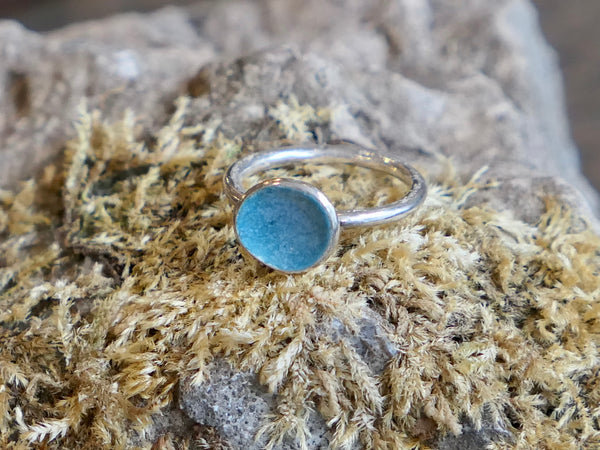 Silver and Enamel Weathered Ring Turquoise Seas
