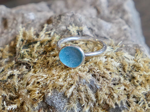 Silver and Enamel Weathered Ring Turquoise Seas