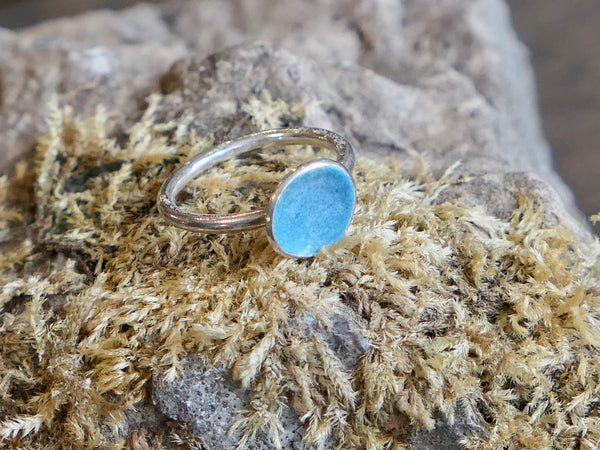 Silver and Enamel Weathered Ring Turquoise Seas