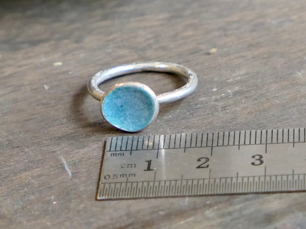 Silver and Enamel Weathered Ring Turquoise Seas