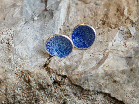 Silver and Enamel Weathered Studs Ocean Blue