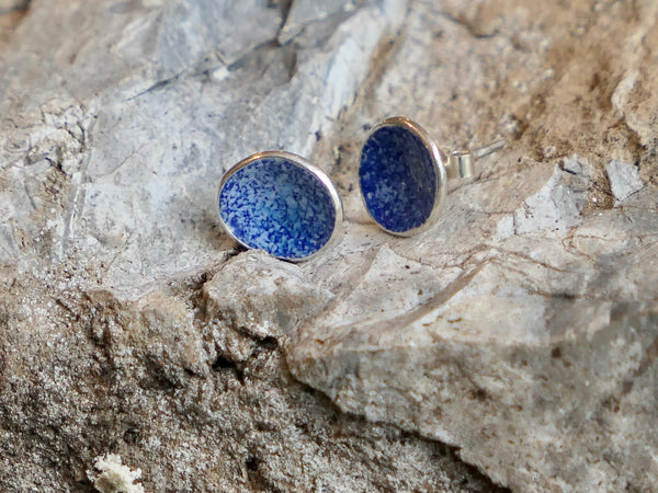 Silver and Enamel Weathered Studs Ocean Blue