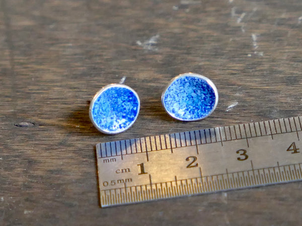 Silver and Enamel Weathered Studs Ocean Blue