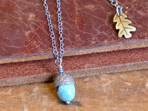 Tiny Acorn Pendant with Peruvian Blue Opal