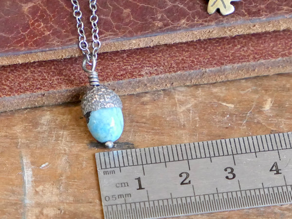 Tiny Acorn Pendant with Peruvian Blue Opal