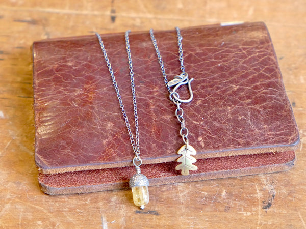 Tiny Acorn Pendant with Citrine