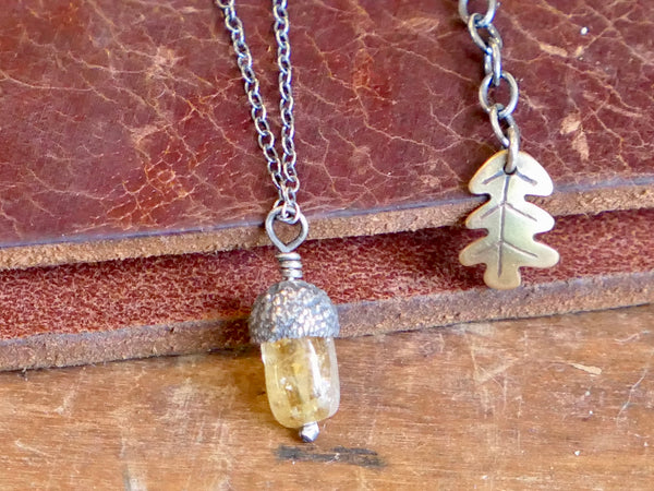 Tiny Acorn Pendant with Citrine