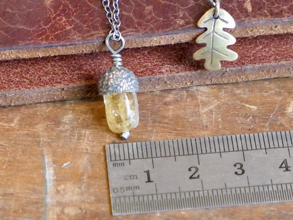 Tiny Acorn Pendant with Citrine