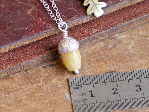 Tiny Acorn Pendant with Yellow Jade