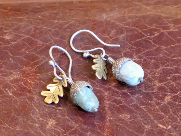 African Blue Opal Acorn Earrings