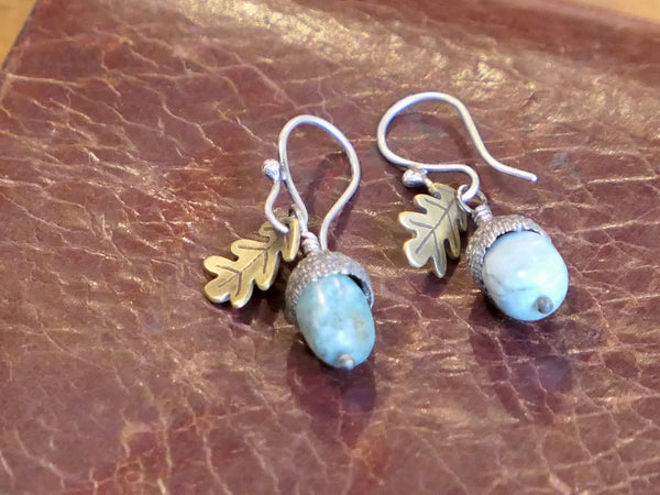 African Blue Opal Acorn Earrings