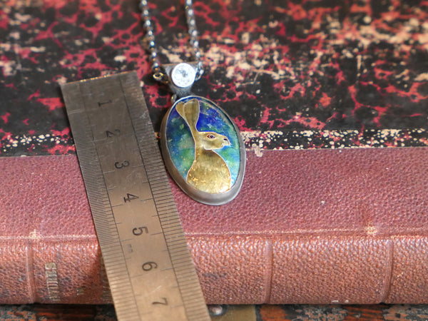 Cloisonne Hare and Aquamarine Pendant