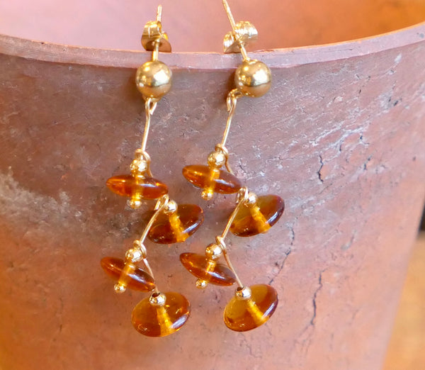 Colour Cascade Frosted Glass Earrings Amber