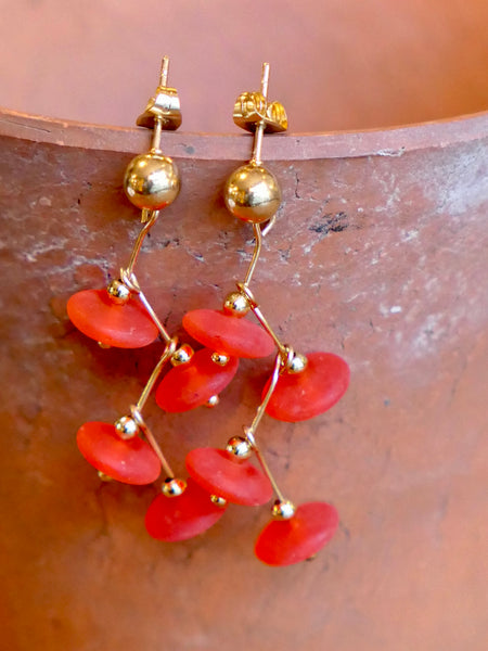 Colour Cascade Frosted Glass Earrings Scarlet