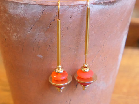 Stacked Brass and Glass Earrings Scarlet