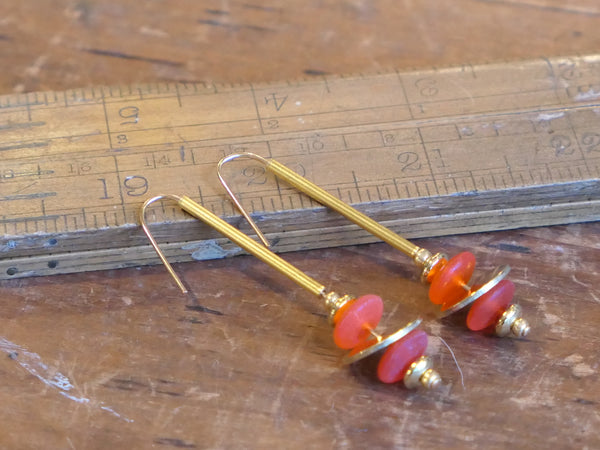 Stacked Brass and Glass Earrings Scarlet