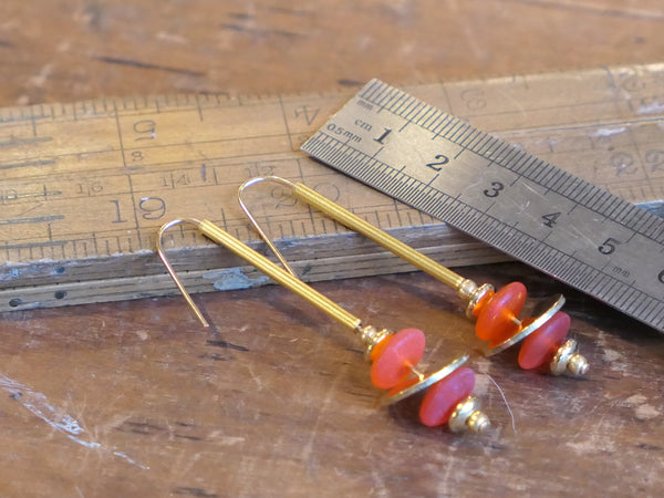 Stacked Brass and Glass Earrings Scarlet