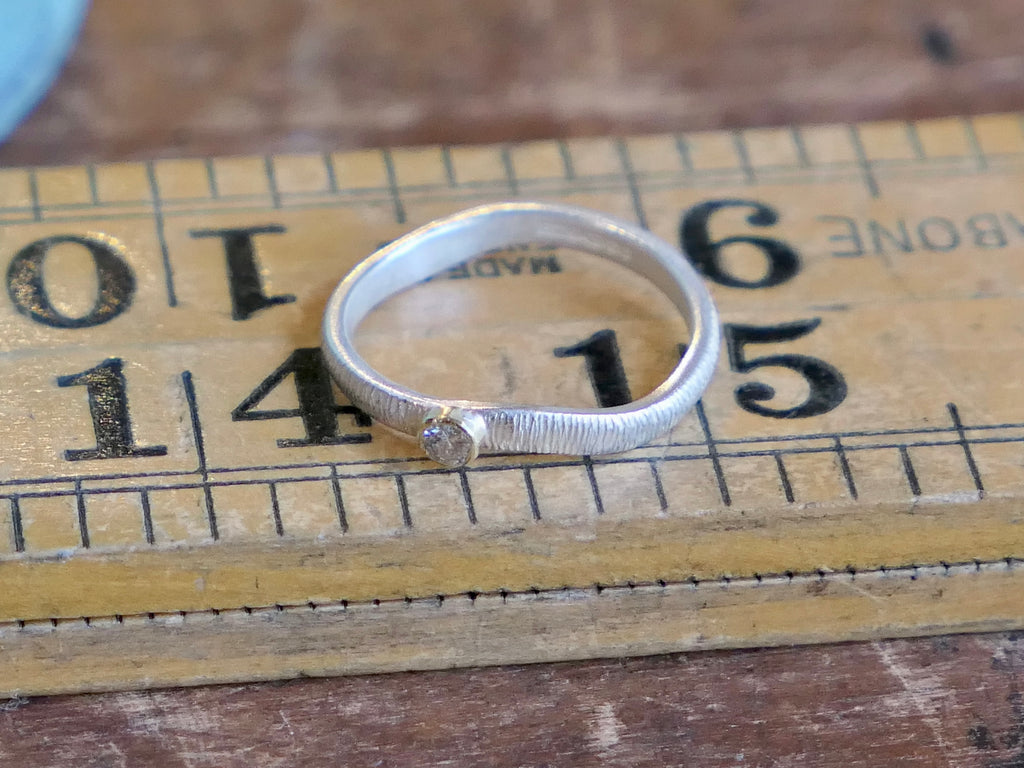 Textured Silver Ring with Old Cut Diamond