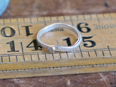 Textured Silver Ring with Old Cut Diamond