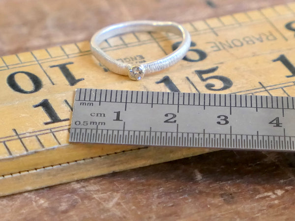 Textured Silver Ring with Old Cut Diamond