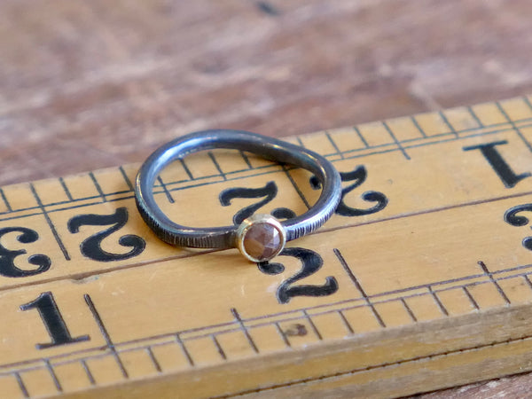 Textured, Oxidised Silver Ring with Orange Rose Cut Diamond