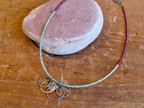 Two-Tone One Off Necklace with Garnet and Aventurine