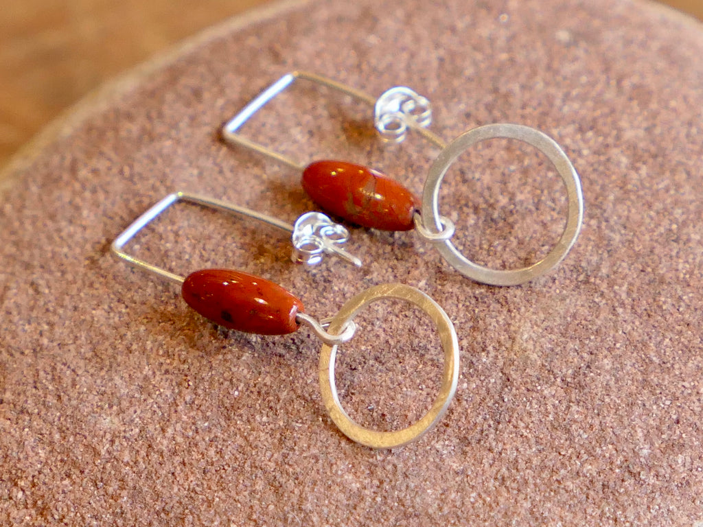 Long Red Jasper Hoop Earrings