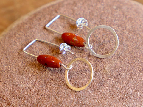 Long Red Jasper Hoop Earrings