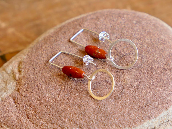 Long Red Jasper Hoop Earrings