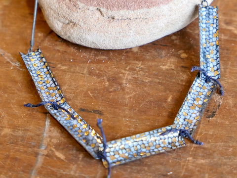 Five Piece Tied Blue and Gold Enamel Necklace