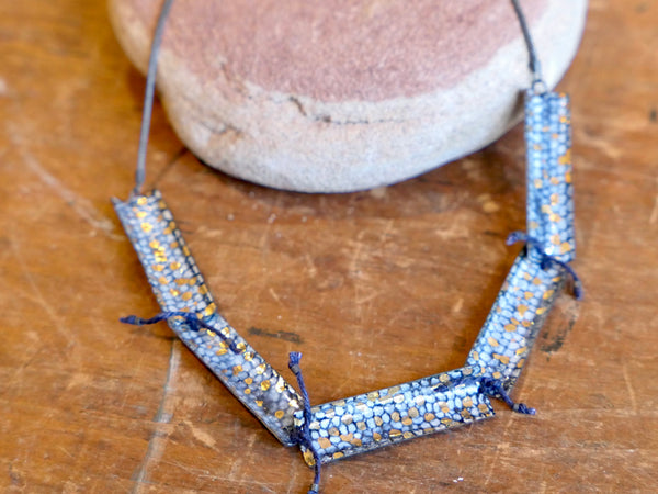 Five Piece Tied Blue and Gold Enamel Necklace