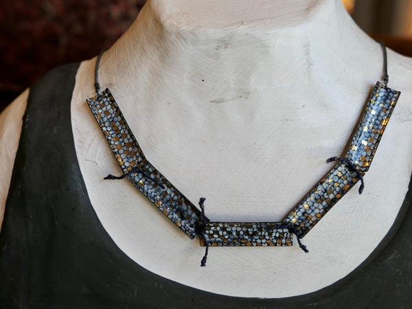 Five Piece Tied Blue and Gold Enamel Necklace
