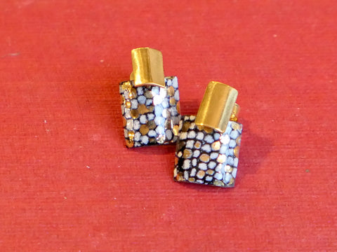 Gold Plated Rectangle and Square Stud Drop Earrings Blue and Gold