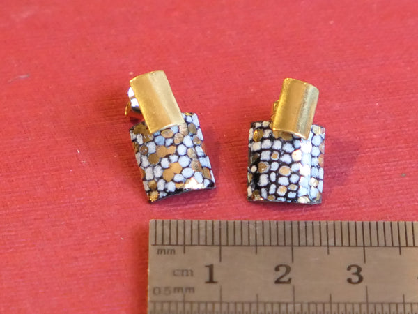 Gold Plated Rectangle and Square Stud Drop Earrings Blue and Gold