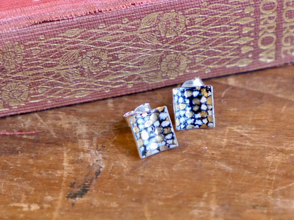 Blue and Gold Square Curved Stud Earrings