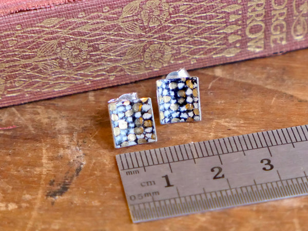 Blue and Gold Square Curved Stud Earrings