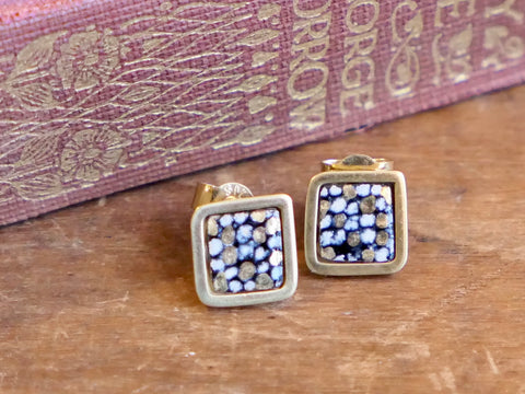 Gold Plated Silver Blue and Gold Square Framed Studs