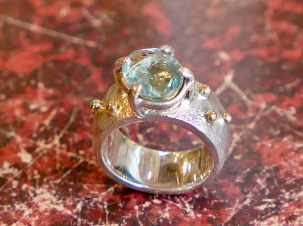 Fluorite, Silver and Gold Detail Ring
