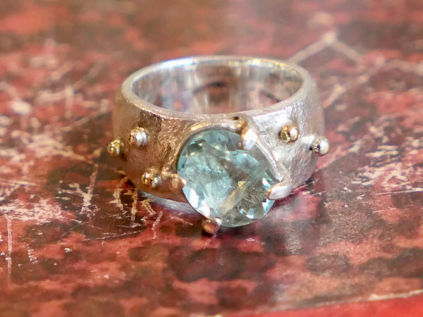 Fluorite, Silver and Gold Detail Ring