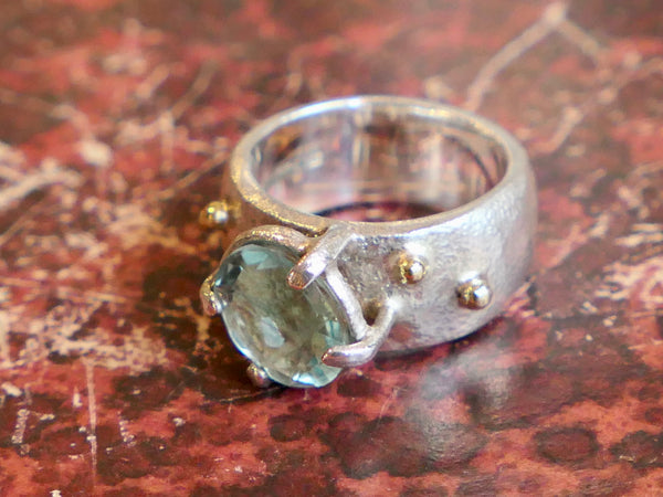 Fluorite, Silver and Gold Detail Ring
